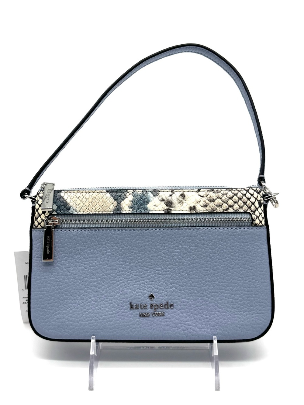 Kate Spade Leila Convertible Leather Mini Pachette Bag Snakeskin Blue